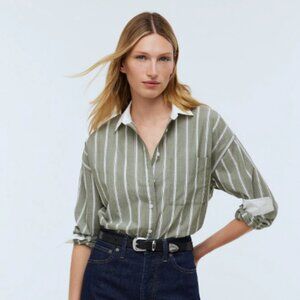 Madewell Olive Green Striped Button Down Shirt